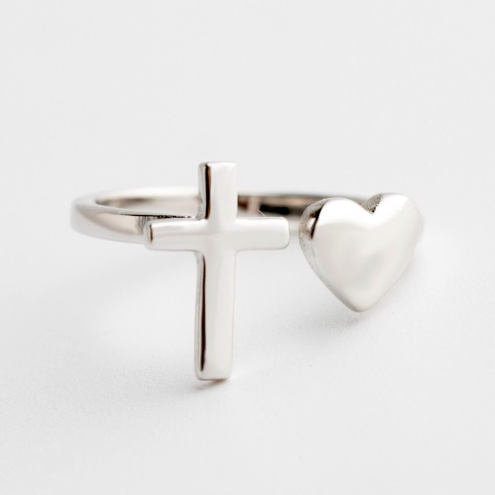 Sterling Silver Heart and Faith Cross Ring
